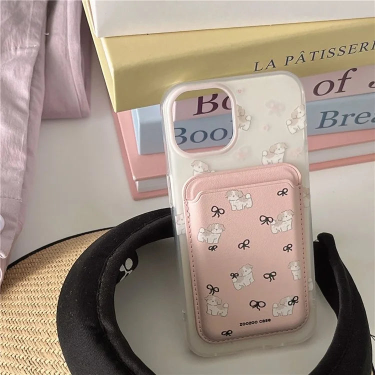 For iPhone 13 Mobile Phone Case Cartoon Dog IMD Detachable Magnetic Card Bag TPU Phone Cover
