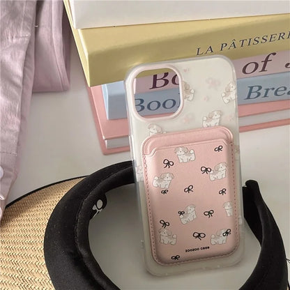For iPhone 13 Mobile Phone Case Cartoon Dog IMD Detachable Magnetic Card Bag TPU Phone Cover
