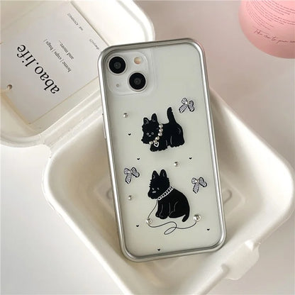 For iPhone 15 Case Electroplating TPU Phone Cover Black Dog Pattern Design