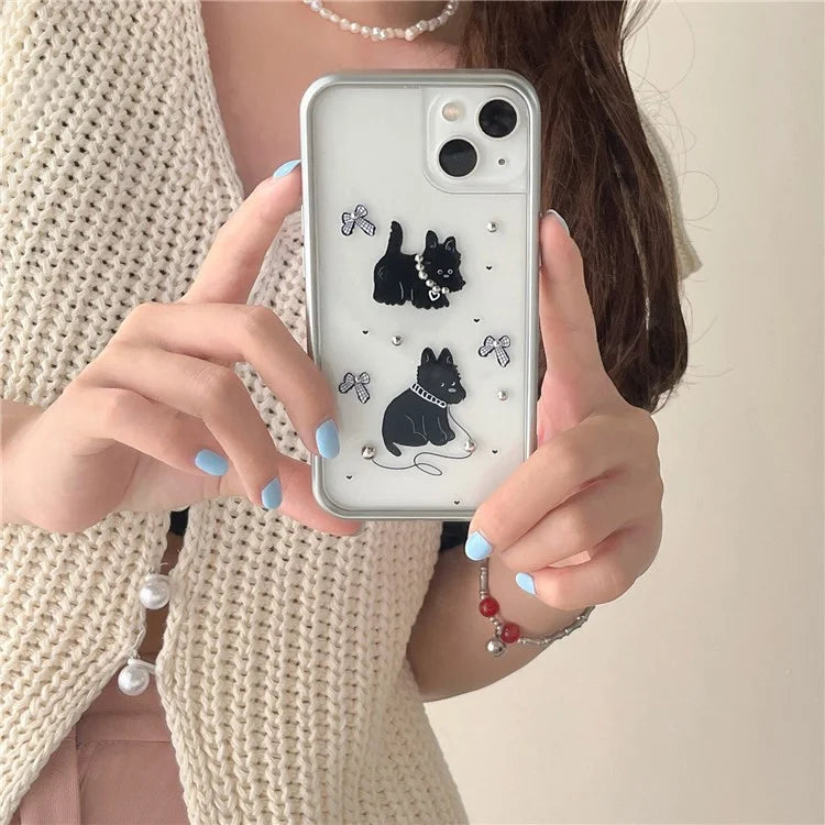 For iPhone 15 Case Electroplating TPU Phone Cover Black Dog Pattern Design