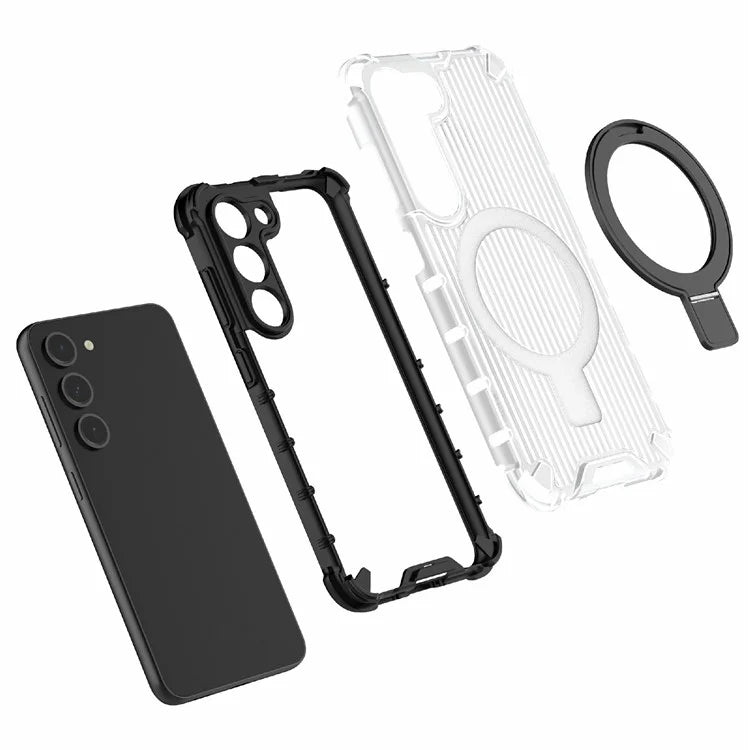 For Samsung Galaxy S23 Case PC+TPU Phone Shell Ring Kickstand Cover Compatible with MagSafe