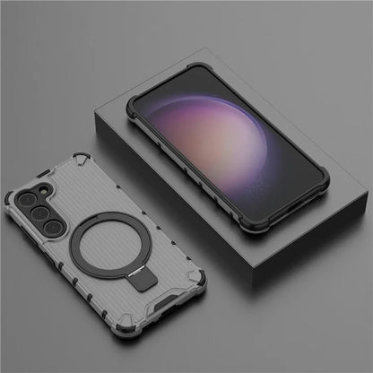 For Samsung Galaxy S23 Case PC+TPU Phone Shell Ring Kickstand Cover Compatible with MagSafe