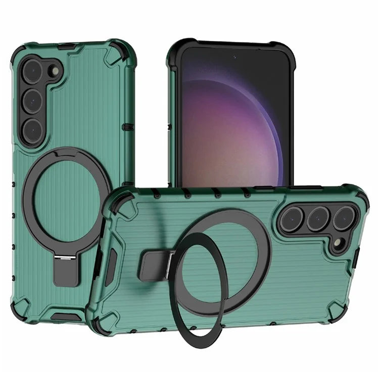For Samsung Galaxy S23 Case PC+TPU Phone Shell Ring Kickstand Cover Compatible with MagSafe