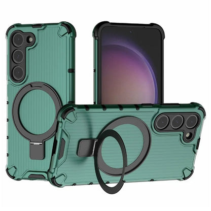 For Samsung Galaxy S23 Case PC+TPU Phone Shell Ring Kickstand Cover Compatible with MagSafe