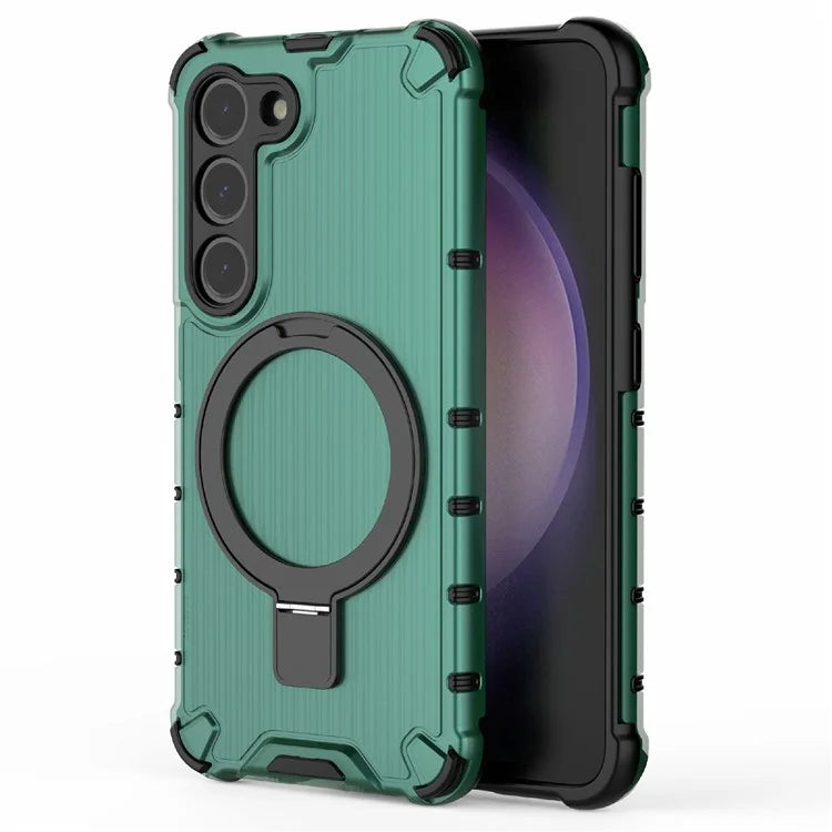 For Samsung Galaxy S23 Case PC+TPU Phone Shell Ring Kickstand Cover Compatible with MagSafe
