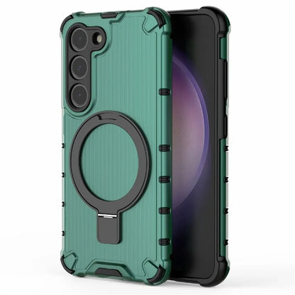 For Samsung Galaxy S23 Case PC+TPU Phone Shell Ring Kickstand Cover Compatible with MagSafe