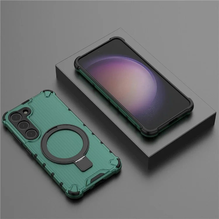 For Samsung Galaxy S23 Case PC+TPU Phone Shell Ring Kickstand Cover Compatible with MagSafe