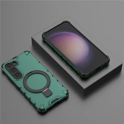 For Samsung Galaxy S23 Case PC+TPU Phone Shell Ring Kickstand Cover Compatible with MagSafe