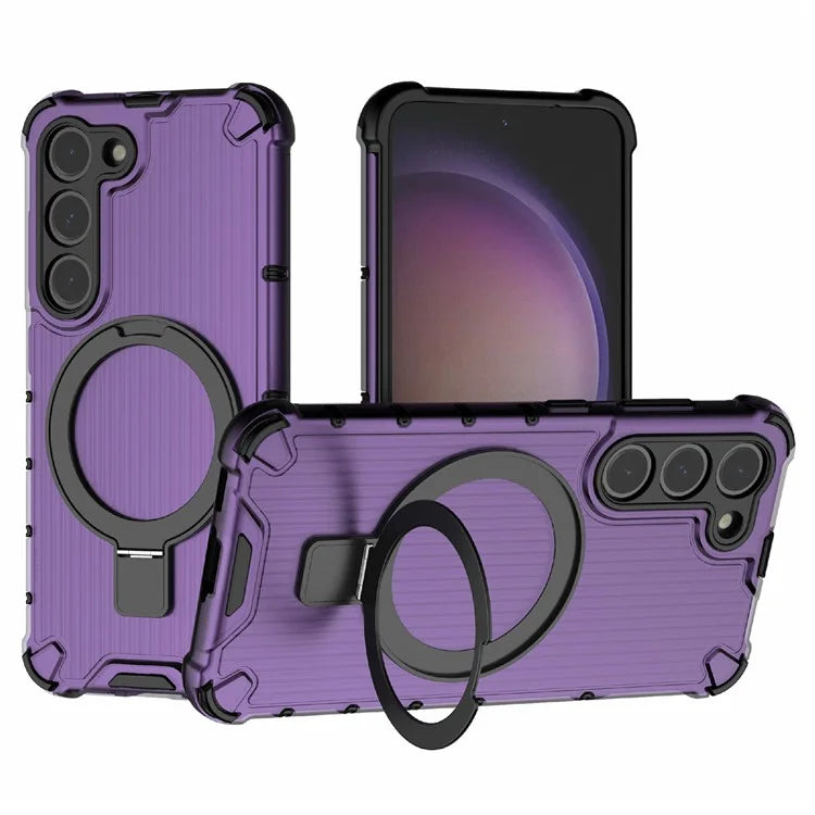 For Samsung Galaxy S23 Case PC+TPU Phone Shell Ring Kickstand Cover Compatible with MagSafe