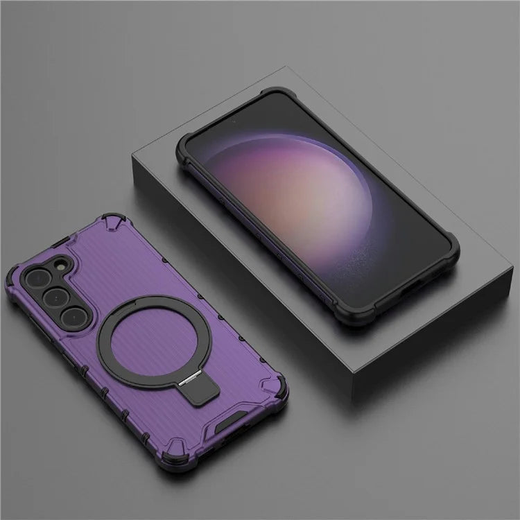 For Samsung Galaxy S23 Case PC+TPU Phone Shell Ring Kickstand Cover Compatible with MagSafe