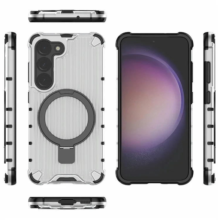 For Samsung Galaxy S23 Case PC+TPU Phone Shell Ring Kickstand Cover Compatible with MagSafe