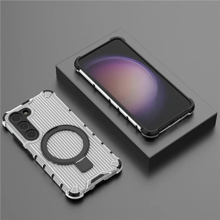 For Samsung Galaxy S23 Case PC+TPU Phone Shell Ring Kickstand Cover Compatible with MagSafe