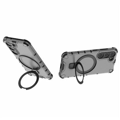 For Samsung Galaxy S23+ Case Ring Kickstand Stripe Design PC+TPU Shell Compatible with MagSafe