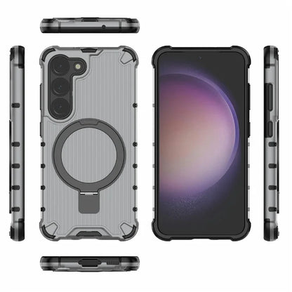 For Samsung Galaxy S23+ Case Ring Kickstand Stripe Design PC+TPU Shell Compatible with MagSafe