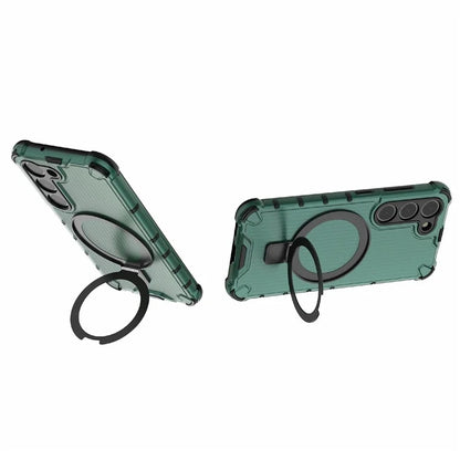 For Samsung Galaxy S23+ Case Ring Kickstand Stripe Design PC+TPU Shell Compatible with MagSafe