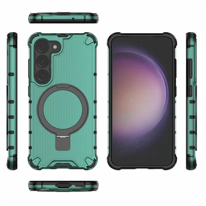 For Samsung Galaxy S23+ Case Ring Kickstand Stripe Design PC+TPU Shell Compatible with MagSafe