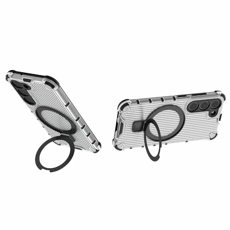 For Samsung Galaxy S23+ Case Ring Kickstand Stripe Design PC+TPU Shell Compatible with MagSafe