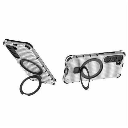 For Samsung Galaxy S23+ Case Ring Kickstand Stripe Design PC+TPU Shell Compatible with MagSafe
