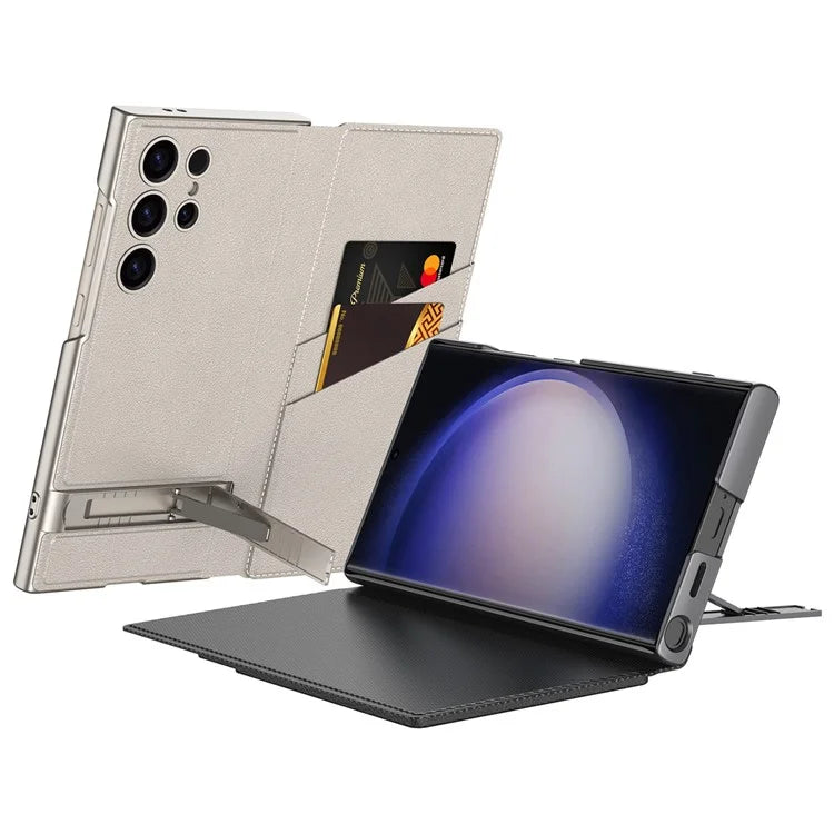 GKK For Samsung Galaxy S23 Ultra Leather Flip Case with Card Holder+Hidden Kickstand