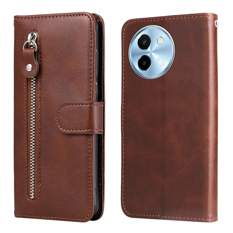 For vivo Y38 5G / Y200i 5G / T3x Wallet Case Calf Texture Zipper Pocket Phone Leather Cover