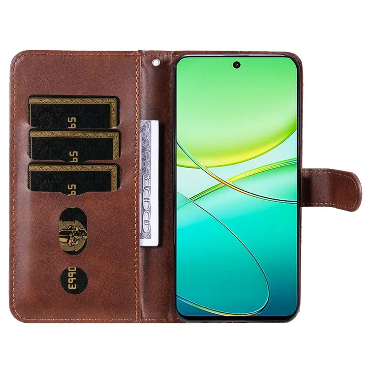 For vivo Y38 5G / Y200i 5G / T3x Wallet Case Calf Texture Zipper Pocket Phone Leather Cover