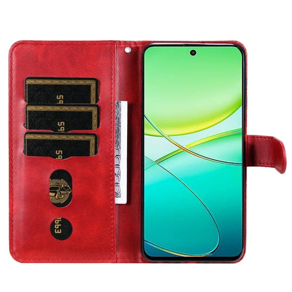 For vivo Y38 5G / Y200i 5G / T3x Wallet Case Calf Texture Zipper Pocket Phone Leather Cover