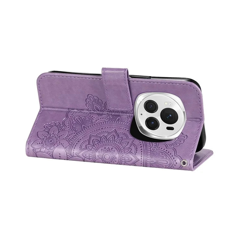 For Honor Magic6 Pro 5G Wallet Case PU Leather Folding Stand Flower Phone Cover