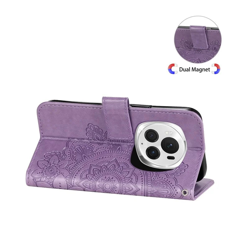For Honor Magic6 Pro 5G Wallet Case PU Leather Folding Stand Flower Phone Cover