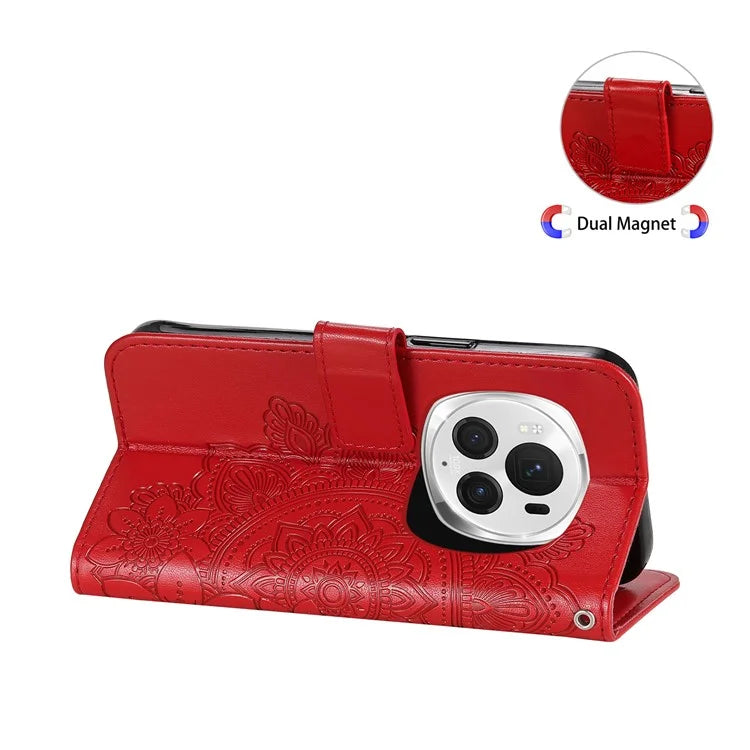 For Honor Magic6 Pro 5G Wallet Case PU Leather Folding Stand Flower Phone Cover