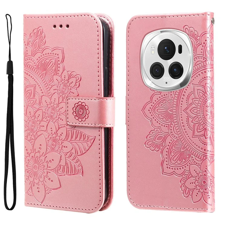 For Honor Magic6 Pro 5G Wallet Case PU Leather Folding Stand Flower Phone Cover