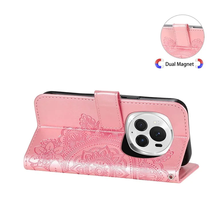 For Honor Magic6 Pro 5G Wallet Case PU Leather Folding Stand Flower Phone Cover