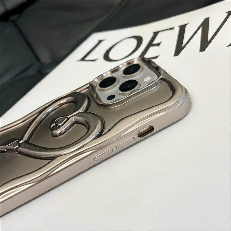 For iPhone 12 Pro Max Electroplated Cover Heart Shape Kickstand TPU Cell Phone Case