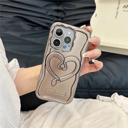 For iPhone 12 Pro Max Electroplated Cover Heart Shape Kickstand TPU Cell Phone Case