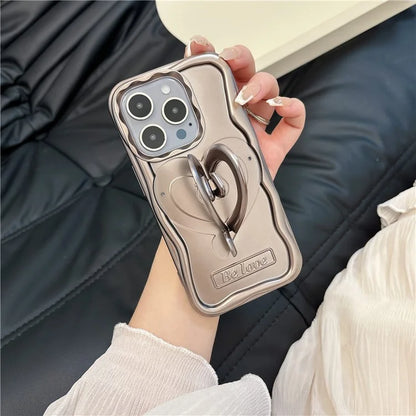 For iPhone 12 Pro Max Electroplated Cover Heart Shape Kickstand TPU Cell Phone Case
