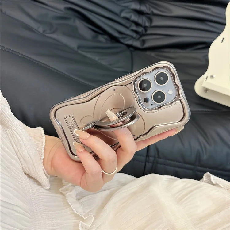 For iPhone 12 Pro Max Electroplated Cover Heart Shape Kickstand TPU Cell Phone Case