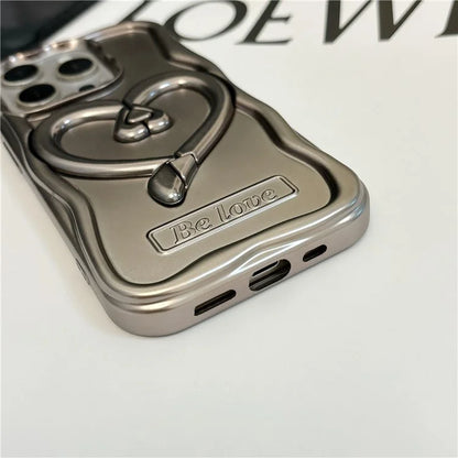 For iPhone 14 Pro Max TPU Cover Kickstand Phone Shell Electroplated Heart Shape Phone Case