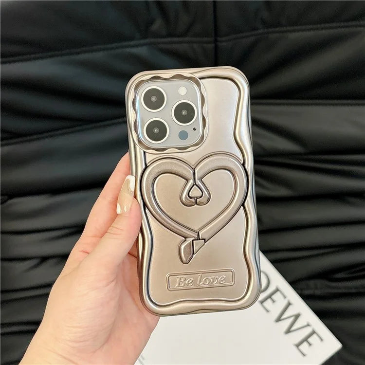 For iPhone 14 Pro Max TPU Cover Kickstand Phone Shell Electroplated Heart Shape Phone Case