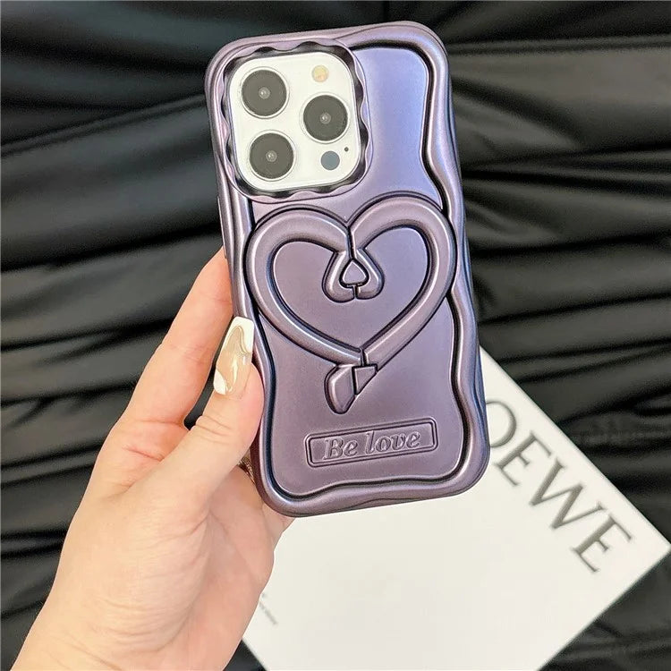 For iPhone 14 Pro Max TPU Cover Kickstand Phone Shell Electroplated Heart Shape Phone Case