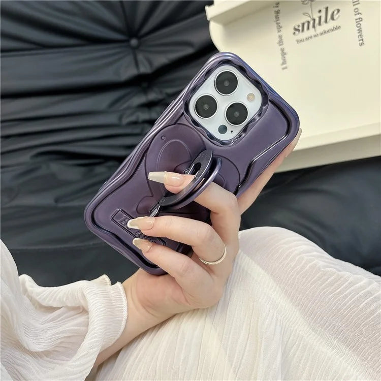 For iPhone 15 Pro Max Cover Heart Shape PC Kickstand Electroplated TPU Phone Case