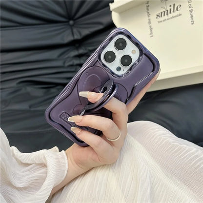 For iPhone 15 Pro Max Cover Heart Shape PC Kickstand Electroplated TPU Phone Case