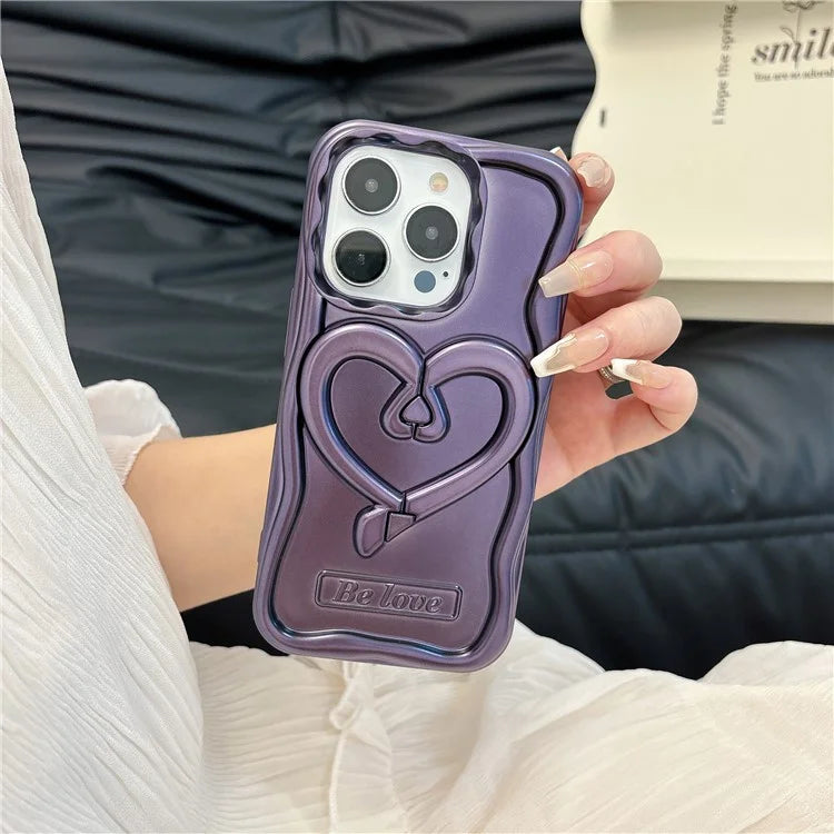 For iPhone 15 Pro Max Cover Heart Shape PC Kickstand Electroplated TPU Phone Case
