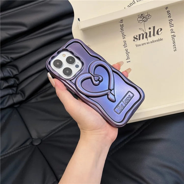For iPhone 15 Pro Max Cover Heart Shape PC Kickstand Electroplated TPU Phone Case
