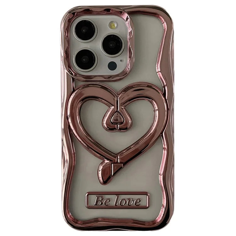 For iPhone 13 Pro Max Clear Phone Cover Heart Shape Kickstand Electroplated TPU Cell Phone Case