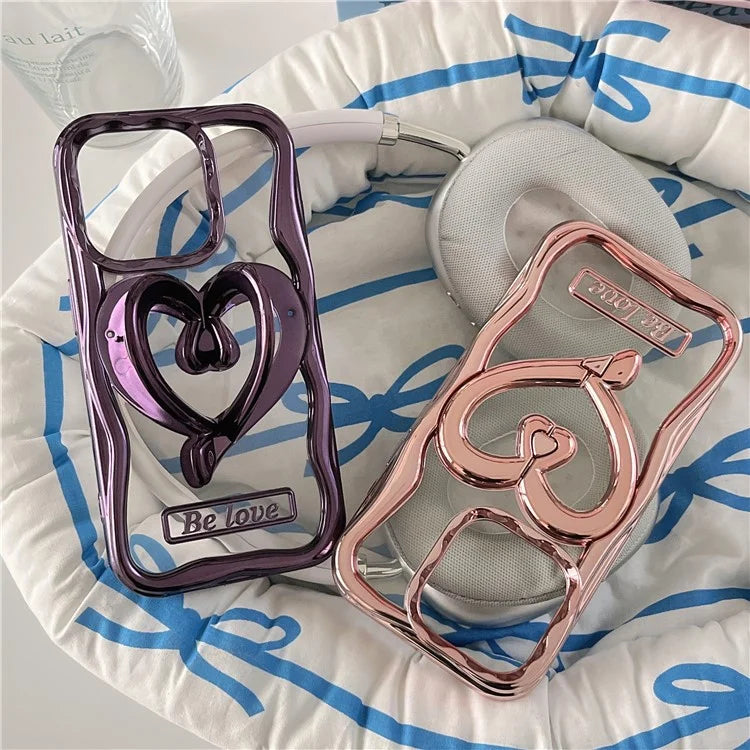 For iPhone 13 Pro Max Clear Phone Cover Heart Shape Kickstand Electroplated TPU Cell Phone Case