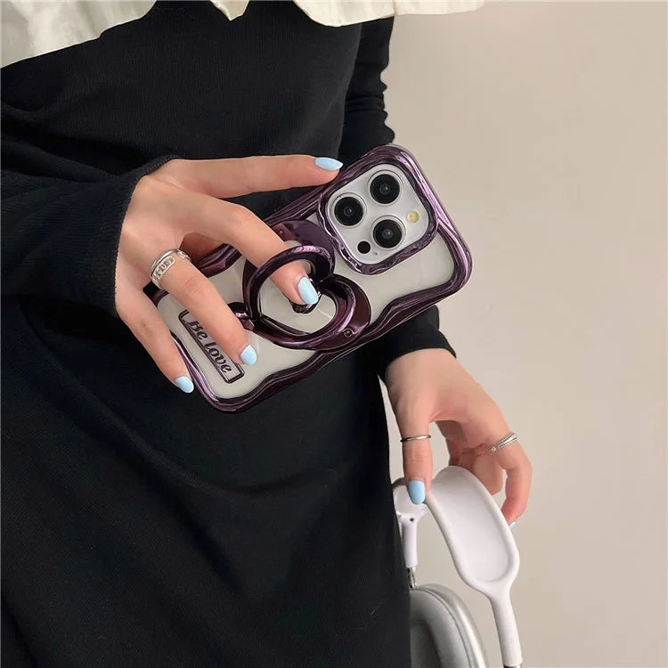 For iPhone 13 Pro Max Clear Phone Cover Heart Shape Kickstand Electroplated TPU Cell Phone Case