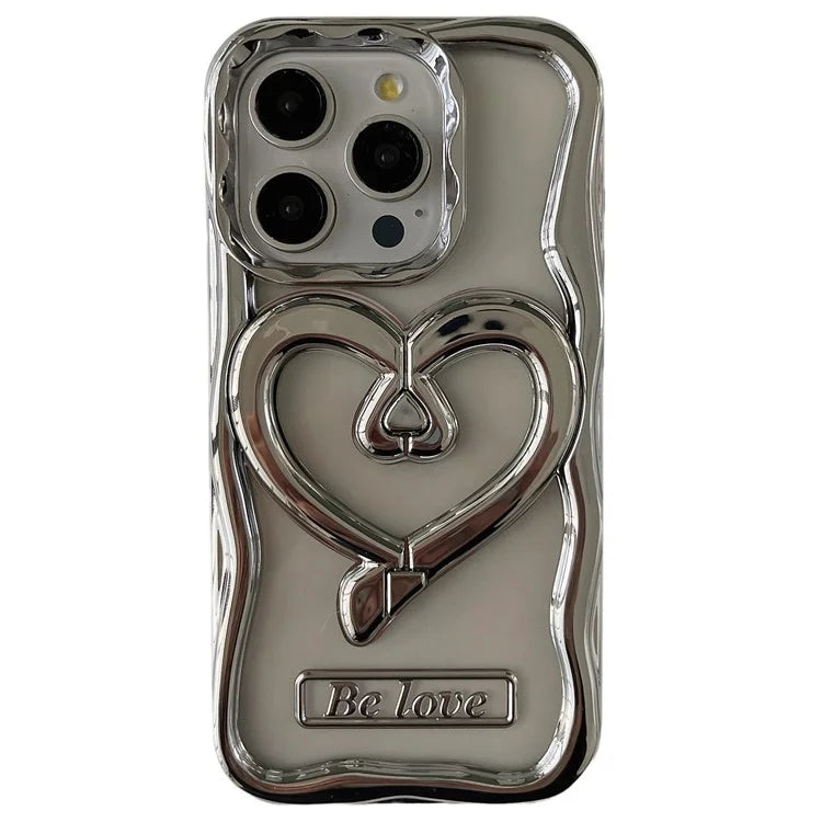 For iPhone 13 Pro Max Clear Phone Cover Heart Shape Kickstand Electroplated TPU Cell Phone Case