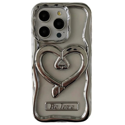 For iPhone 13 Pro Max Clear Phone Cover Heart Shape Kickstand Electroplated TPU Cell Phone Case