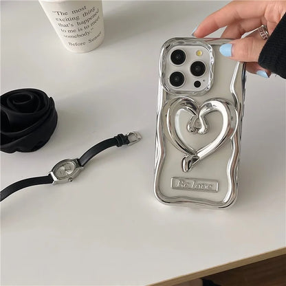 For iPhone 13 Pro Max Clear Phone Cover Heart Shape Kickstand Electroplated TPU Cell Phone Case