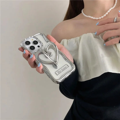 For iPhone 13 Pro Max Clear Phone Cover Heart Shape Kickstand Electroplated TPU Cell Phone Case