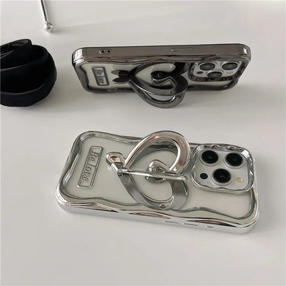 For iPhone 13 Pro Max Clear Phone Cover Heart Shape Kickstand Electroplated TPU Cell Phone Case